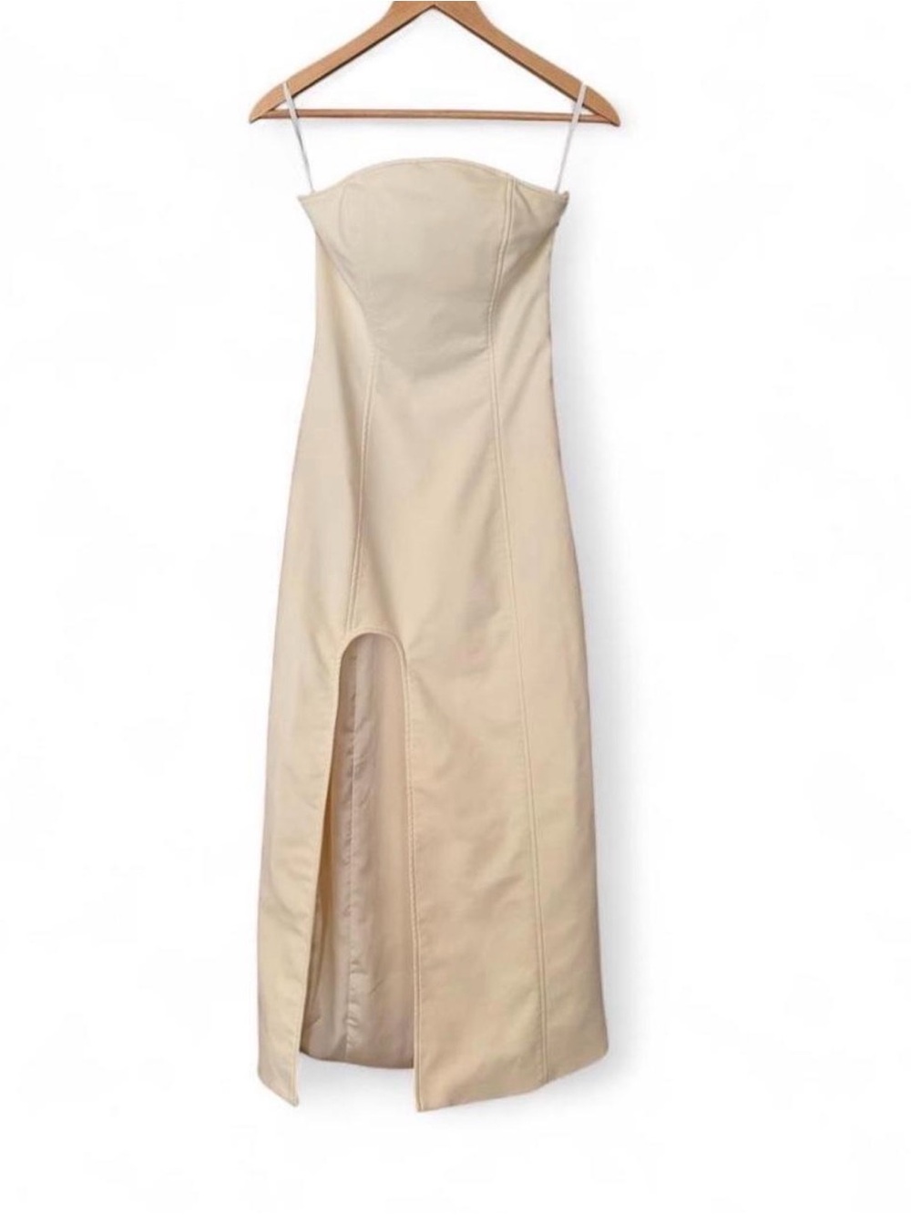SIR the label Strapless Cream Maxi Dress with Front Leg Slit S Like New